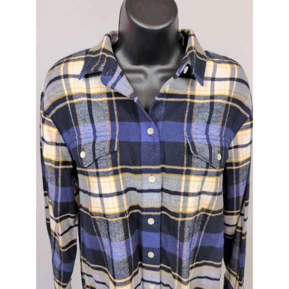 Madewell Flannel Oversized Ex-Boyfriend Shirt Blue Plaid Size Small Women's NWT - Picture 2 of 7